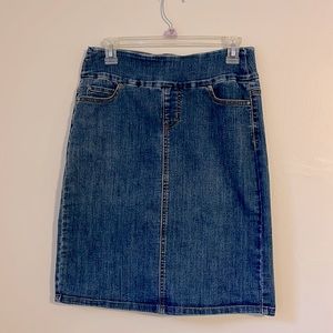 Blue denim knee length skirt